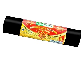 Мешки для мусора 120 л, с завязками, черные, в рулоне 10 шт., ПНД, 15 мкм, 800х750 мм, VIP, Z12010black в Кирове