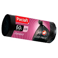 Мешки для мусора 60 л, черные, в рулоне 20 шт., ПНД, 7,4 мкм, 720х600 мм, PACLAN, 600820 в Кирове
