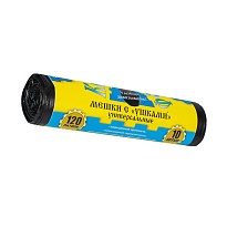 Мешки для мусора 120 л, с ушками, черные, в рулоне 10 шт., ПНД, 13 мкм, 1050х680 мм, Крепакоф, 4607075710436 в Кирове