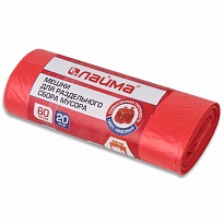 Мешки для мусора 60 л, красный, в рулоне 20 шт., ПНД, 10 мкм, 680х580 мм, LAIMA, 606702 в Кирове