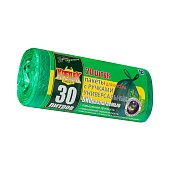Мешки для мусора 30 л, биоразлагаемые, с ручками, черные, в рулоне 20 шт., ПНД, 11 мкм, 660х500 мм, Крепак, 4607075710030