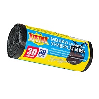 Мешки для мусора 30 л, черные, в рулоне 30 шт., ПНД, 9 мкм, 600х500 мм, Крепак, 4607075710108 в Кирове