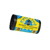 Мешки для мусора 20 л, с ушками, черные, в рулоне 30 шт., ПНД, 10 мкм, 550х440 мм, Крепакоф, 4607075710405 в Кирове