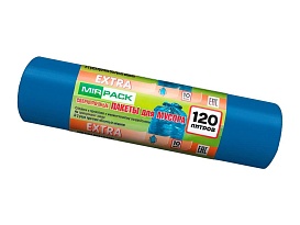 Мешки для мусора 120 л, синие, в рулоне 10 шт., ПНД, 14 мкм, 1100х700 мм, EXTRA, ex1201802 в Кирове