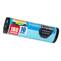 Мешки для мусора 180 л, с ушками, черные, в рулоне 10 шт., ПНД, 20 мкм, 1150х800 мм, Крепак, 4607075710498 в Кирове