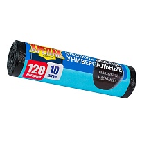 Мешки для мусора 120 л, с ушками, черные, в рулоне 10 шт., ПНД, 15 мкм, 1100х700 мм, Крепак, 4607075710474 в Кирове