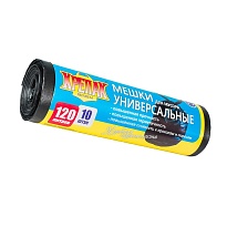 Мешки для мусора 120 л, черные, в рулоне 10 шт., ПНД, 15 мкм, 1100х700 мм, Крепак, 4607075710214 в Кирове