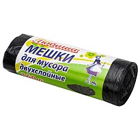 Мешки для мусора 160 л, черные, в рулоне 10 шт., ПВД, 23 мкм, 1200х900 мм, Любаша, 607681 в Кирове