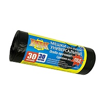 Мешки для мусора 30 л, черные, в рулоне 30 шт., ПНД, 35 мкм, 600х500 мм, Крепак, 4607075710788 в Кирове
