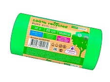 Мешки для мусора 30 л, ароматизированные, зеленые, в рулоне 20 шт., ПВД, 30 мкм, 600х500 мм, PURE ECOLOGY, bio3020155