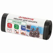 Мешки для мусора 90 л, черные, в рулоне 10 шт., ПВД, 25 мкм, 950х600 мм, LAIMA, 605332 в Кирове