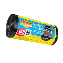 Мешки для мусора 180 л, черные, в рулоне 30 шт., ПНД, 20 мкм, 1150х800 мм, Крепак, 4607075710139 в Кирове