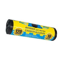 Мешки для мусора 120 л, с ушками, черные, в рулоне 10 шт., ПНД, 13 мкм, 1050х680 мм, Крепакоф, 4607075710252 в Кирове