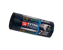 Мешки для мусора 120 л, двухслойные, синие, в рулоне 5 шт., ПВД, 45 мкм, 1100х700 мм, GRIFON EXTRA STRONG, 101-076