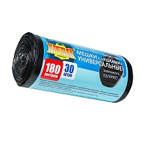 Мешки для мусора 180 л, с ушками, черные, в рулоне 30 шт., ПНД, 20 мкм, 1150х800 мм, Крепак, 4607075710399 в Кирове