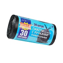 Мешки для мусора 30 л, с ручками, черные, в рулоне 30 шт., ПНД, 11 мкм, 660х500 мм, Крепак, 4607075710283 в Кирове