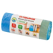 Мешки для мусора 30 л, с завязками, синие, в рулоне 20 шт., ПНД, 12 мкм, 600х500 мм, LAIMA, 601395