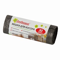 Мешки для мусора 30 л, черные, в рулоне 20 шт., ПНД, 5 мкм, 550х470 мм, Любаша эконом, 605329 в Кирове