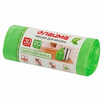 Мешки для мусора 30 л, биоразлагаемые, зеленые, в рулоне 20 шт., ПНД, 10 мкм, 600х500 мм, LAIMA, 601400 в Кирове