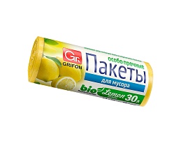 Мешки для мусора 30 л, ароматизированные, Лимон, желтые, в рулоне 20 шт., ПНД, 9 мкм, 560х530 мм, GRIFON Aroma, 101-020 Li в Кирове