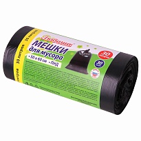 Мешки для мусора 30 л, черные, в рулоне 30 шт., ПНД, 10 мкм, 600х500 мм, Любаша, 608090 в Кирове