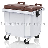 Контейнер для мусора 1100 л белый с коричневой крышкой