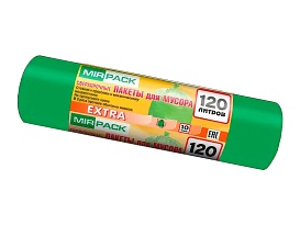 Мешки для мусора 120 л, зеленые, в рулоне 10 шт., ПНД, 14 мкм, 1100х700 мм, EXTRA, ex1201804 в Кирове